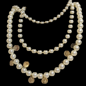 Erica‎ Lyons Pearl and Gold Tone Triple Layer Necklace